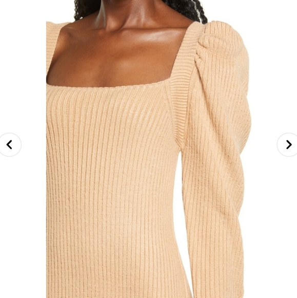 Wayf Leland Long Sleeve Tie Back Short Sheath Sweater Dress size XS camel color - Picture 2 of 14